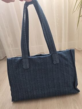 Zara Quilted Dark Blue Jeans Tote Bag Cotton